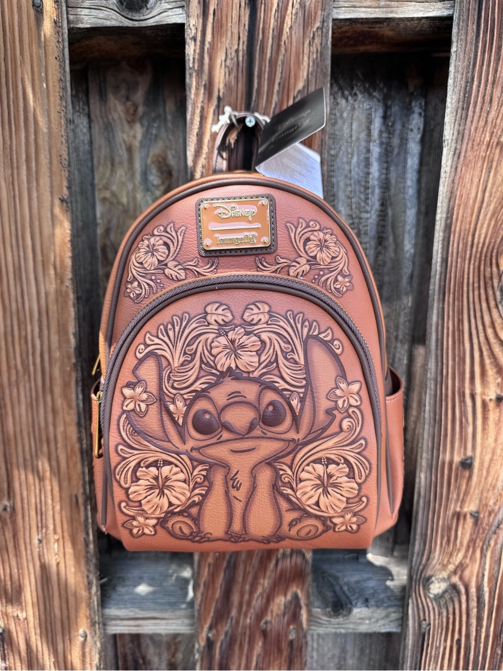 Loungefly Brown Floral Stitch Mini Backpack